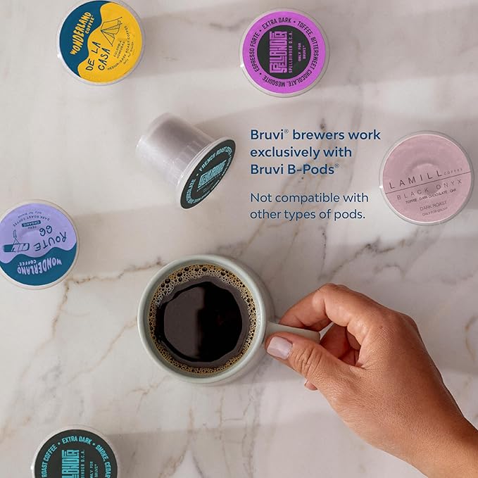 BRUVI The Dark Roast Bundle | Gen 3 Single-Serve Coffee System | Cream Color | Includes 20 Dark Roast Coffee and Espresso B-Pods