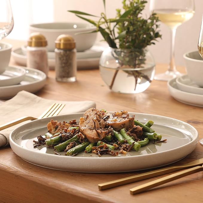 Gibson Elite Tahoe Sunset 12-Piece Reactive Stoneware Dinnerware Set – Matte Exterior &amp Shiny Interior Plates and Bowls Durable Everyday Dish Set Microwave &amp Dishwasher Safe - Grey