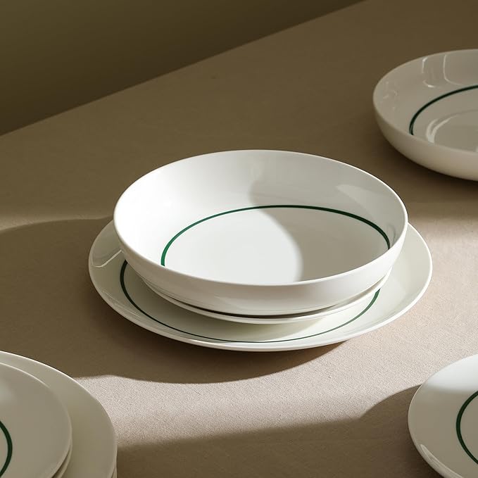 Stone Lain Luna 24-Piece Porcelain Dinnerware Set Plates and Bowls Set Dish Set for 8 Green