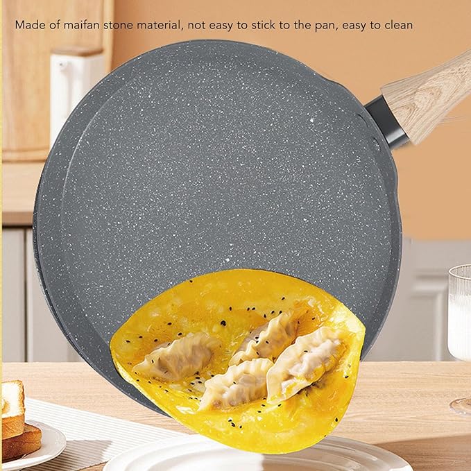 3PCS Maifan Stone Frying Pan Set Grey Anti Stick with Wooden Handle Multifunctional 3 Sizes for All Cooking Needs