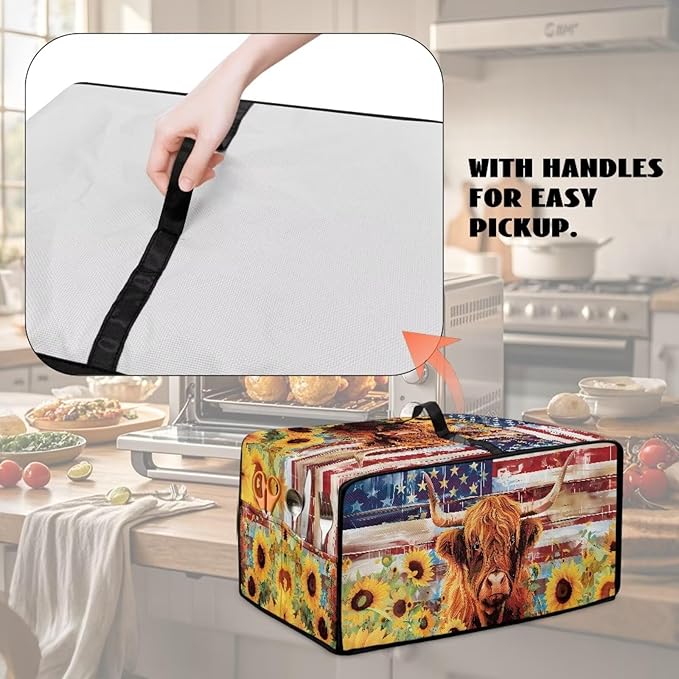 Doojoayie Highland Cow Toaster Cover 8 Slice Bread Making Machine Dust Protector Dust-proof Appliance Covers for Toaster/Small Appliance/Air Fryer American Flag Print