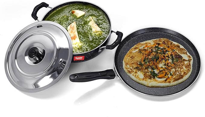 Sumeet NonStick Sparkle Induction Cookware Set of 2 Pcs (Tawa - 26.5Cm Kadhai - 22Cm - 2 Ltr)