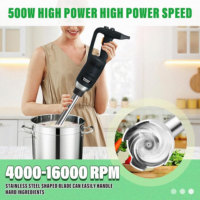 Electric Immersion Blender Handheld Blender 14 Inch 500W With Adjustable Speed Stainless Steel Food Grade shaft for Commercial Home Kitchen