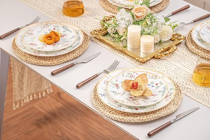 Bone China Plates and Bowels12-Pieces Dinnerware Sets Highly Chip and Crack Resistant Dishwasher &amp Microwave Safe Dishes Set Dense and Translucence