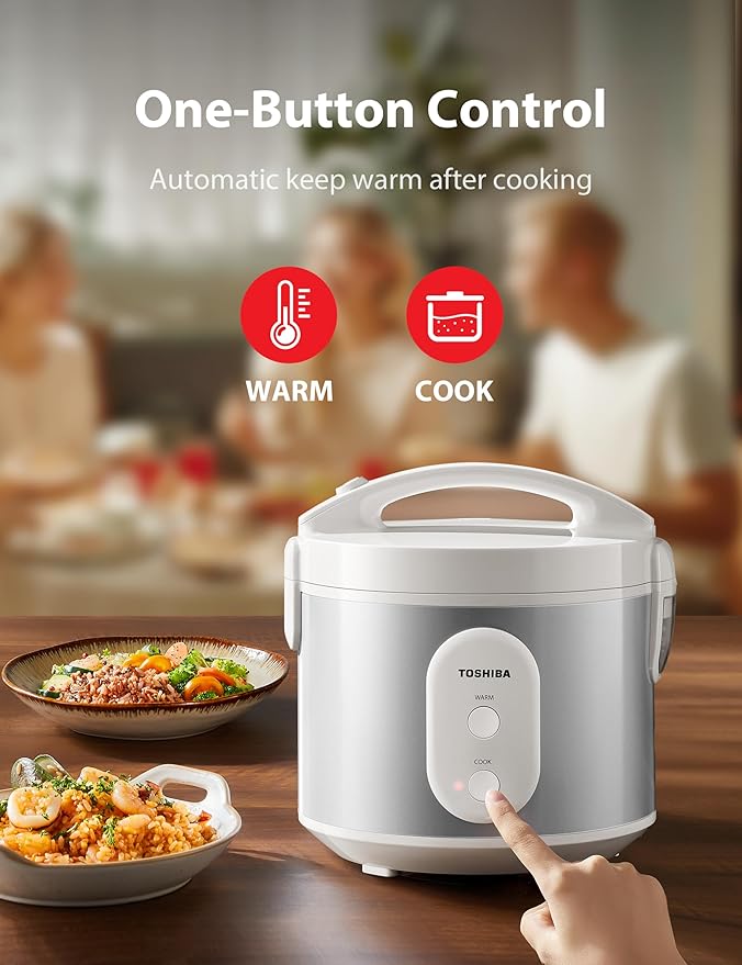 TOSHIBA Rice Cooker &amp Steamer Simple 5.5 Cup(Uncooked) with Steaming Basket Removable Non-Stick Inner Pot &amp Inner Lid for Soups Stews Grains&ampOatmeal One Touch&ampKeep Warm Function