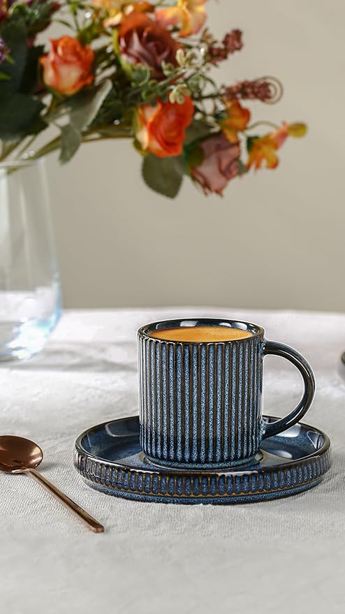 Famiware Star Dinnerware Set and Coffee Mugs Set Service for 4 (16 Pieces) - Stoneware Dinnerware Dishes Nebulas Blue