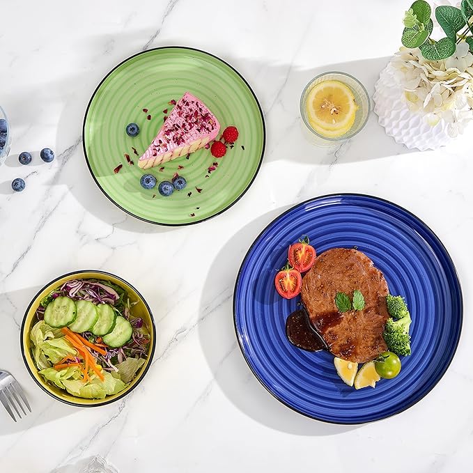 Bonita Dinnerware Sets 18 Pieces Blue Stoneware Dishes Set for 6 Plates Set and Bowls Sets Dishwasher and Microwave Safe (Vibrant 18 large)