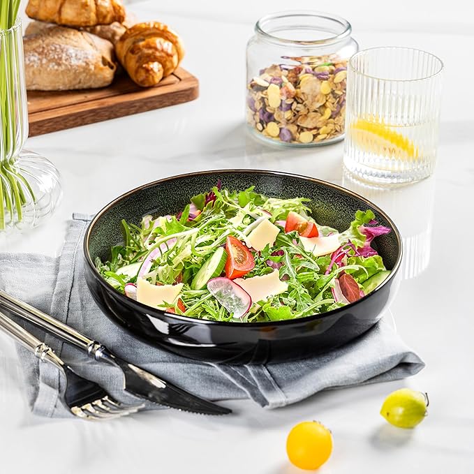 LeRatio Ceramic Dinnerware Sets for 6Plates and Bowls SetsHandmade Reactive Glaze Dishes SetChip Resistant and Scratch Resistant | Oven&ampDishwasher &amp Microwave SafeService for 6-Green (22PC