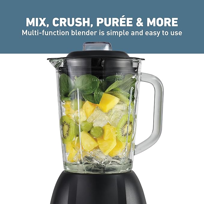 West Bend Blender with 48-Ounce Blending Jar and 20-Ounce Travel Cup Compact Design with Dial Control 700-Watts Black