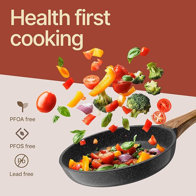 Bakken Master 20 Piece Cookware Set - Pots and Pans with Handle Grips and Tempered Glass Lids With 6-piece Bakeware Set Nonstick Granite Coating Ceramic Max Temperature (Up To 500°F) Marble Color