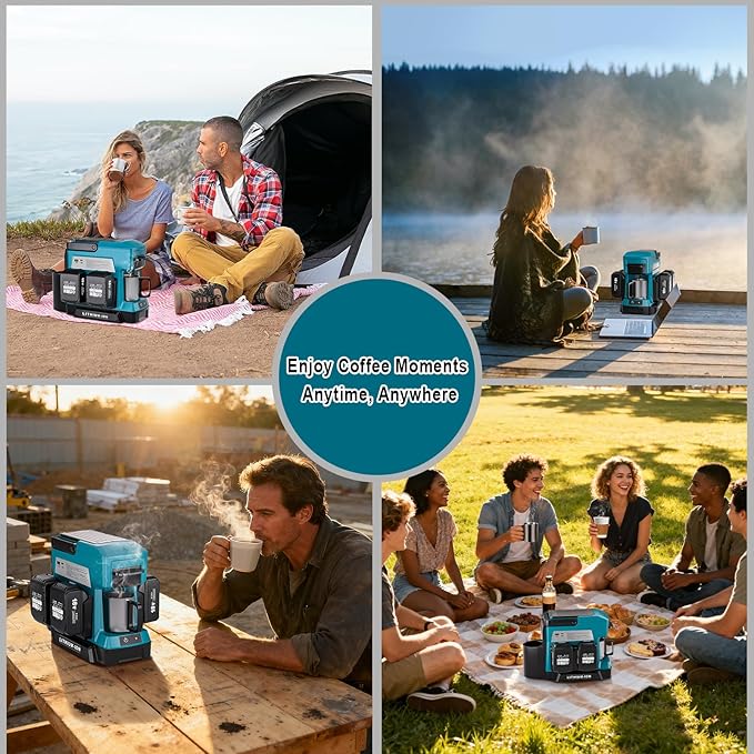 Taingwei Cordless Coffee Maker for Makita 18V Battery Portable Drip Coffee Maker with Electric Coffee Grinder for RV Camping Travel Car Hiking (Battery Not Included)