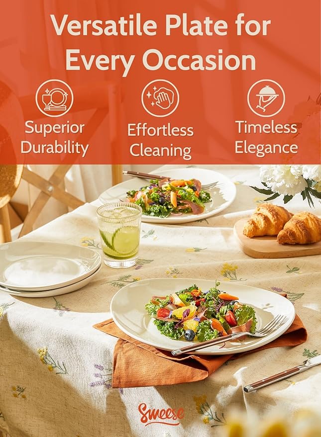 Sweese Porcelain Dinner Plates 11 Inch Set of 6 - Scratch Resistant Microwave Oven Safe Plates in Grey