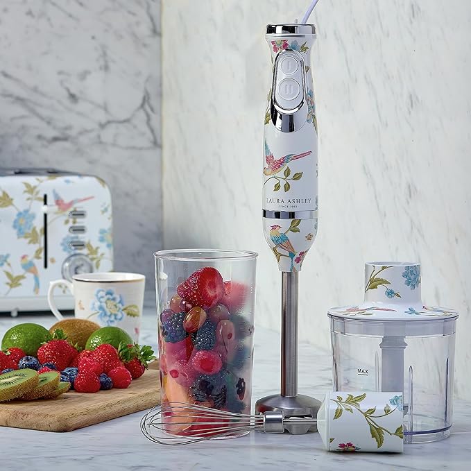 Laura Ashley 150W Immersion Blender Handheld - 4 in 1 Electric Hand Blender for Kitchen with Durable Stainless Steel Blades Whisk &amp 300ml Mixing Pouring Cup - 2 Speed Modes Hand Held Stick Blend