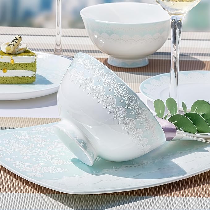 Fine Bone China Dinnerware SetPorcelain&ampCeramic Dinnerware SetsBone Stoneware &amp Ceramic Cookware Tableware Set Includes Dinner Plates|Spoons|Pasta Bowls|Soup Pot|Chopsticks (50PCS * 8-Person
