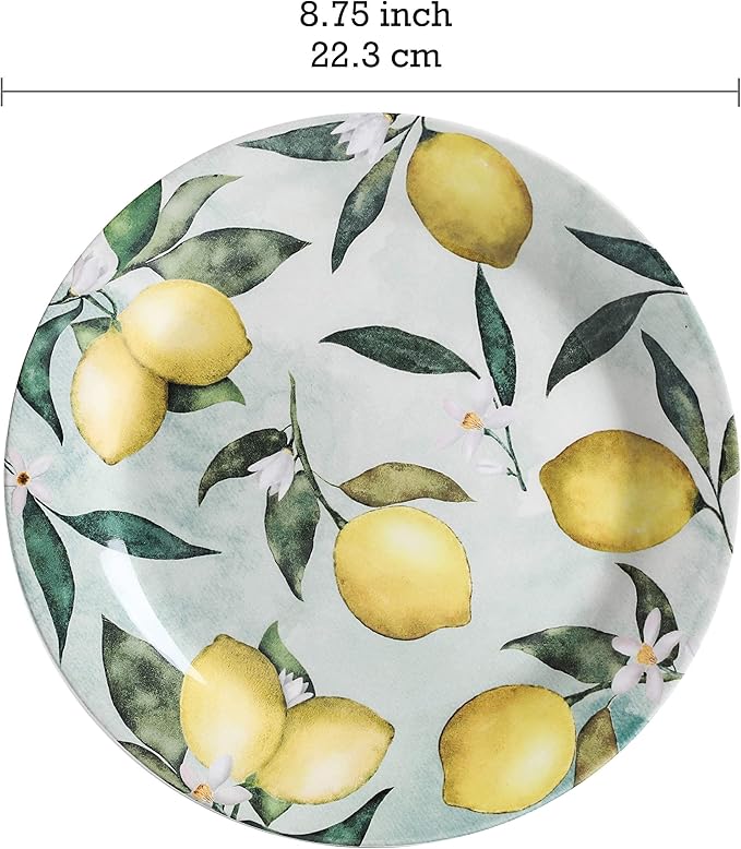 Bico Lemon Dreams Ceramic 12 pcs Dinnerware Set Service for 4 Inclusive of 11 inch Dinner Plates 8.75 inch Salad Plates and 26oz Cereal Bowls for Party Microwave &amp Dishwasher Safe