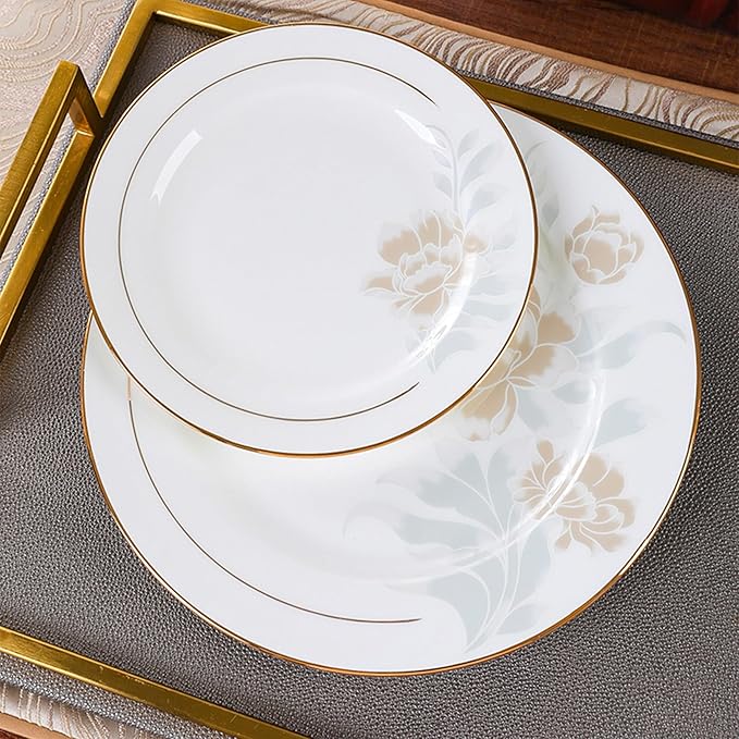 Elegant Bone China Dinnerware Set for 4Floral Porcelain Plates with Gold Rim Dishes set for Wedding Receptions Housewarming and Banquet Celebrations
