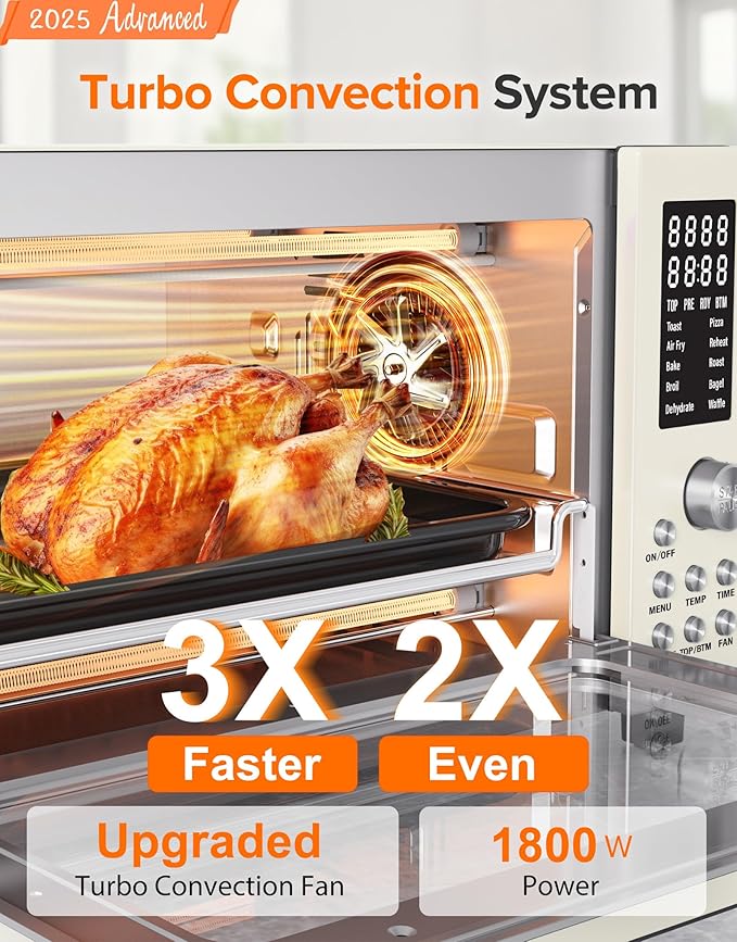 Nuwave Bravo Pro Smart Air Fryer Toaster Oven Combo Airfryer Convection Oven Countertop 10-in-1 Functions with Quicker &amp Even Crisp Technology 1800W 50-450°F PFAS-Free 21QT Vanilla Cream