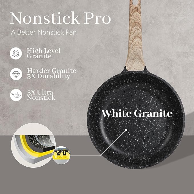 23Pcs Pots and Pans Set Non Stick Kitchen Cookware Sets Granite Induction Cookware Non Stick Cooking Set w/Frying Pans Saucepans Griddle EggPan (Black)