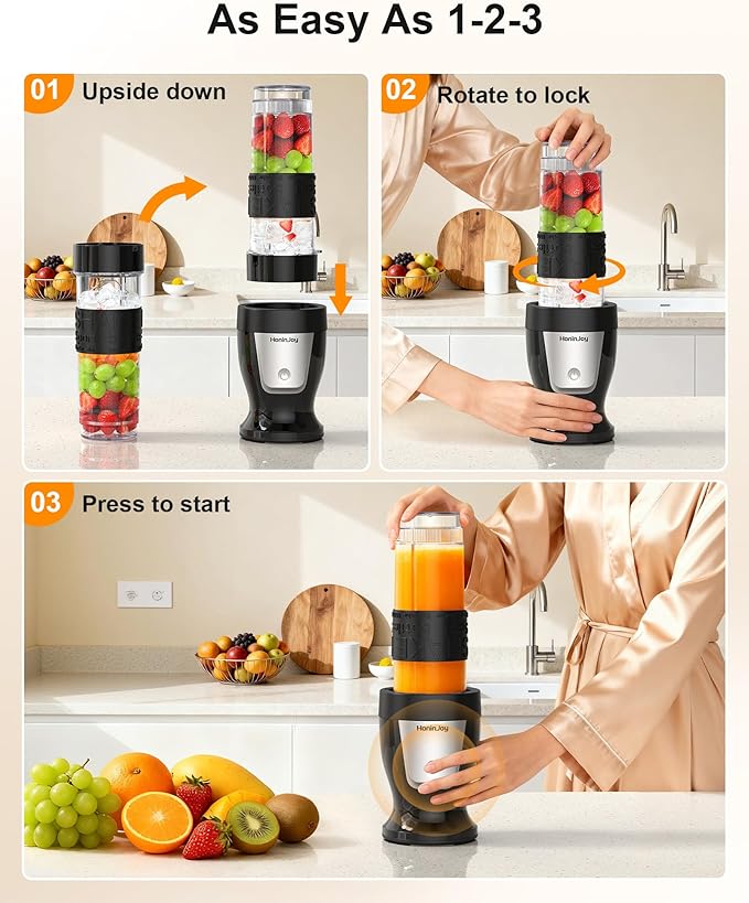 Smoothie Blender 650W Personal Blenders for Shakes and Smoothies with Grinder Cup &amp 2 BPA-Free Portable Cups (20oz+14oz) Portable Blender for Juices Smoothies Maker for Kitchen Black