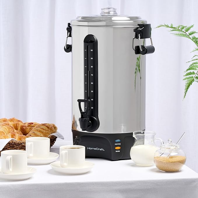 Homecraft 100-Cup Coffee Urn and Hot Beverage Dispenser with Dripless Faucet Quick-Brewing Stainless Steel