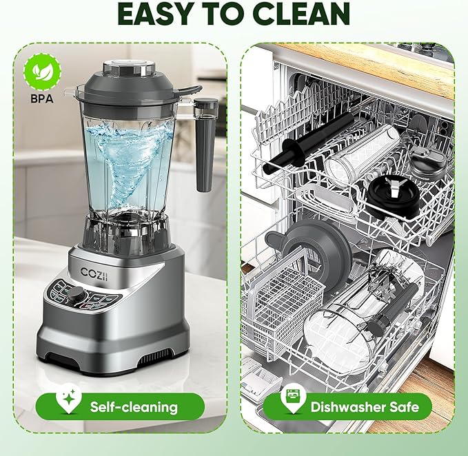 COZII Professional Blender 2000W Smoothie Countertop Blenders for Kitchen 64 Oz Pitcher/21-Oz To-go Cup 7 Preset Programs for Ice Crush/Frozen Drinks/Dips/Nut Butter High Speed Dishwasher Safe