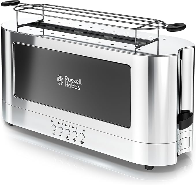 Russell Hobbs TRL9300BKR 2-Slice Glass Accent Long Toaster Black &amp Silver