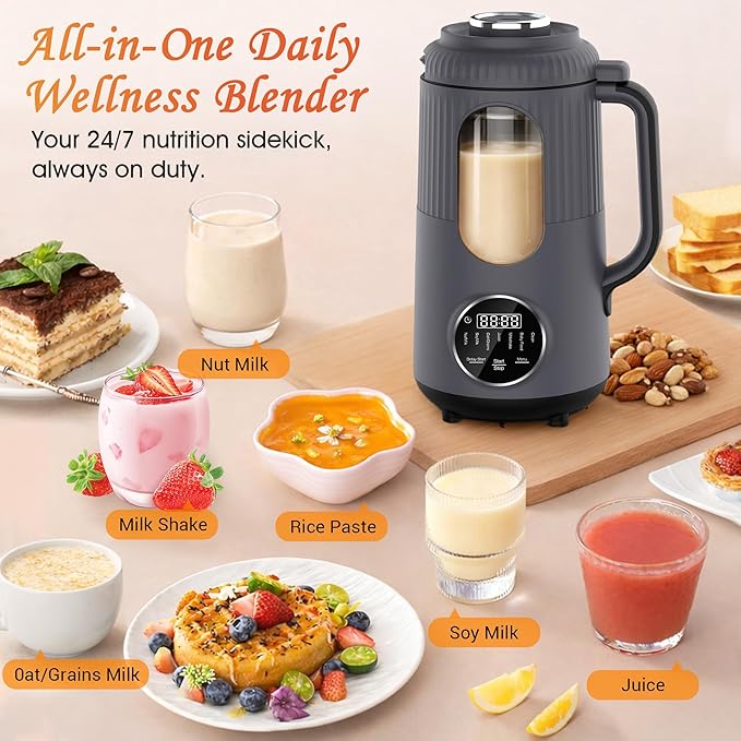 SilkSpin Milk-Smooth Nut Milk Maker Machine Small Blender for Homemade Oat Almond Soy Plant-Based Milk Juice MilkShake 35oz Automatic Soybean Milk Maker for 4 Families with 6H Stay Warm