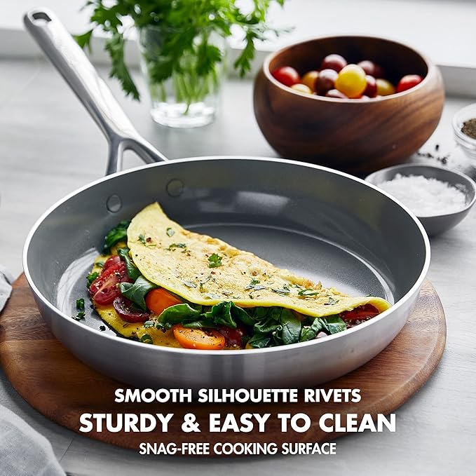 GreenPan GP5 Vista 5-Ply Stainless Steel 12 Piece Cookware Pots &amp Pans Set Healthy Ceramic Nonstick PFAS-Free Induction Frying Pans Sauté Saucepans Stock Pot Glass Lids Dishwasher &amp Ov