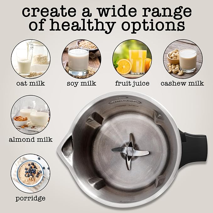 Rae Dunn 8-in-1 Nut &amp Plant Milk Maker – Almond Oat Soy &amp More – 800ml Cold / 700ml Hot – Automatic Delay Start Self-Clean – Includes Stirrer Measuring Cup &amp Brush Black