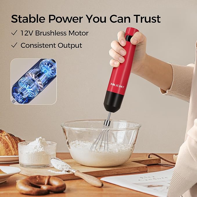 Cordless Hand Blender12V Rechargeable Immersion Blender with 60+ Bowl Battery Life4-Point Stainless Steel BladeVariable Speed &amp Egg Whisk - for SoupsSmoothies Baby Food