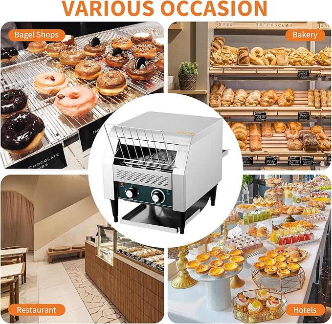 GarveeHome Commercial Conveyor Toaster 300 Slices/H 1800W 110v 7 Temperature Settings Commercial Toasters for Restaurant/Home With Timer for Bun Bagel Bread