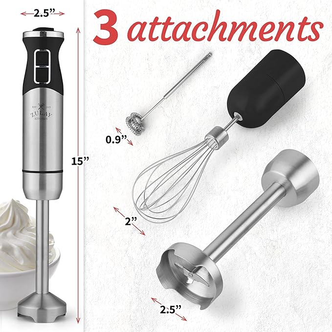 Zulay Immersion Blender Handheld - Durable Stick With Ultra-Sharp Stainless Steel Blades For Effortless Blending - Immersion Blender Set (No Cup) Matte Black)
