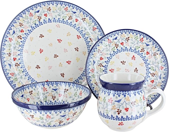 Blue Rose Polish Pottery - Brown Autumn Grove 4 PC Place Setting - Service for 1-1 Place Setting - Great for Everyday Dining Casual Dining or as Formal Dinnerware