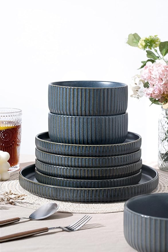 Dinnerware Sets for 618 Piece Starry Blue Plates and Bowls SetElegant Ceramic Dish Set for Relaxed Dining Giftable and Dishwasher Safe