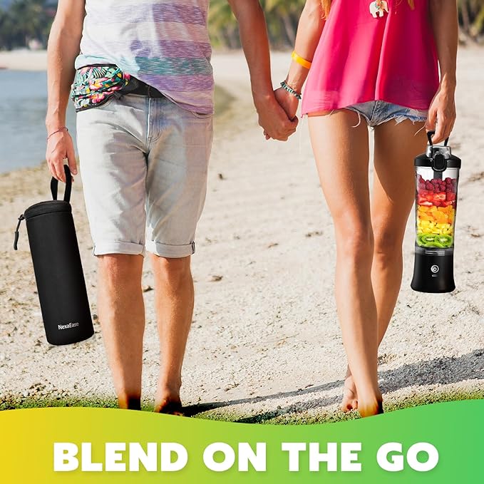 Portable Blender Personal Juicer for Shakes and Smoothies - 20 OZ Electric Protein Shaker Bottle with Insulated Sleeve Travel Lid USB-C Rechargeable - Mini Small Blender Cup for Kitchen Office Gym