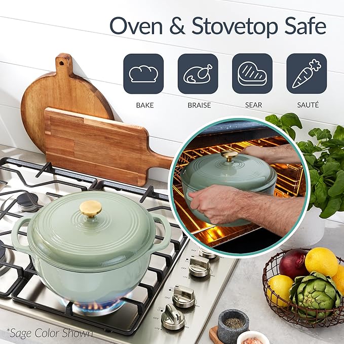 Best Choice Products Non-Stick Pot &amp Pan Cookware Set Cast Iron 2Qt Skillet W/Lid 10 Grill Or Griddle Pan W/Press 6Qt Enameled Dutch Oven Non-toxic For Cooking &amp Grilling - Blue