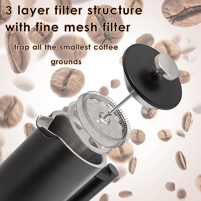 Mixpresso Black Stainless Steel French Press Coffee Maker 26 Oz 770 ml Double Wall Insulated French Press Stainless Steel Easy Clean Tea Brewer Easy Press Durable Metal Coffee Press