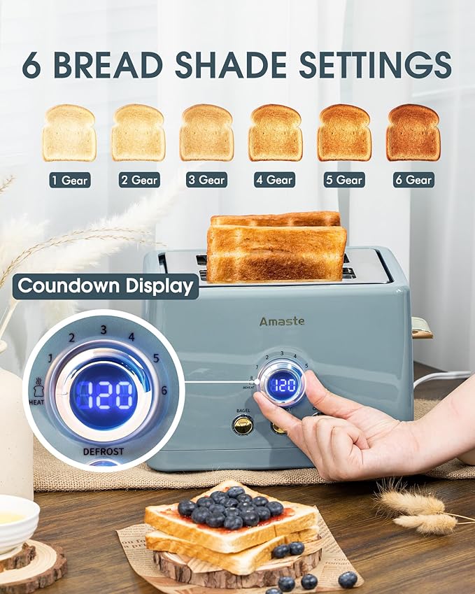 Amaste Retro Coffee Maker &amp Toaster Set- Ash Blue