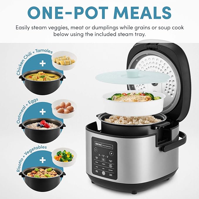 AROMA® 6-Cup (Uncooked)/ 12-Cup (Cooked) Slow Cook Rice Cooker and Brown Rice Cooker with Lift-Out Pot Handles and Silicone Storage Lid PFAS-Free Ceramic Coating