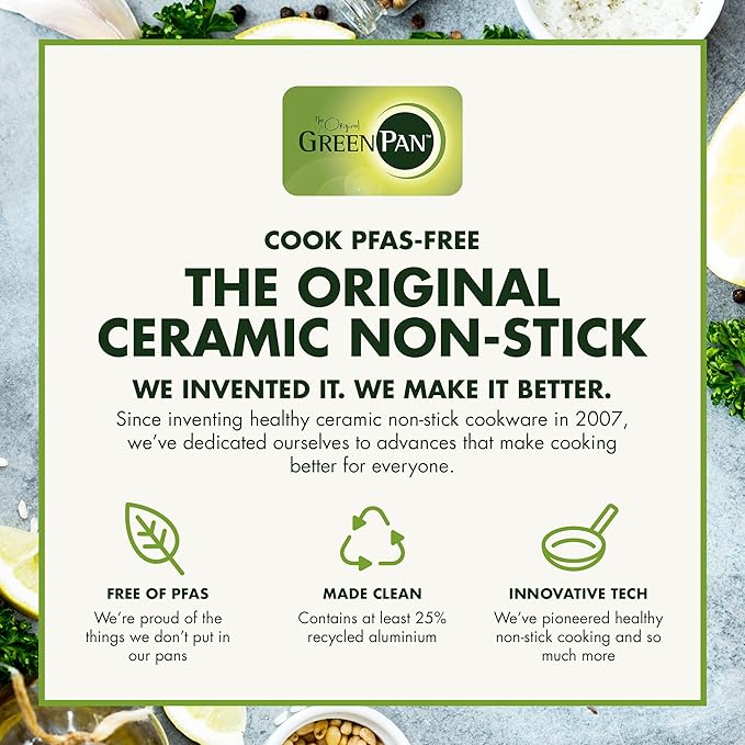 GreenPan Venice Pro 10 Piece Cookware Set Stainless Steel Non-Toxic PFAS-Free with Ceramic Nonstick Coating Induction Suitable Glass Lids Multi Clad Dishwasher &amp Oven Safe Silver