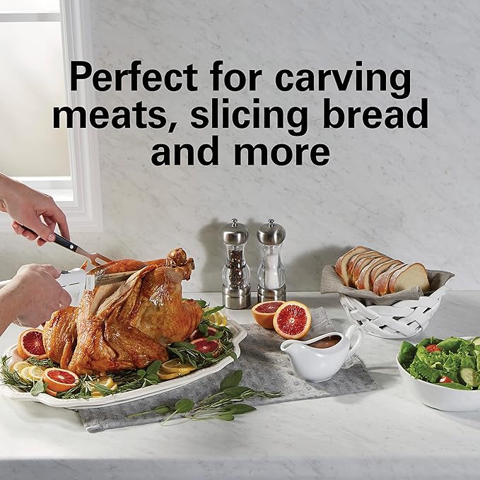 Hamilton Beach 4-in-1 Electric Immersion Hand Blender with Handheld Blending Stick &amp Electric Knife Set with Reciprocating Serrated Blades Storage Case Fork - For Carving Meats Bread Foam Mor