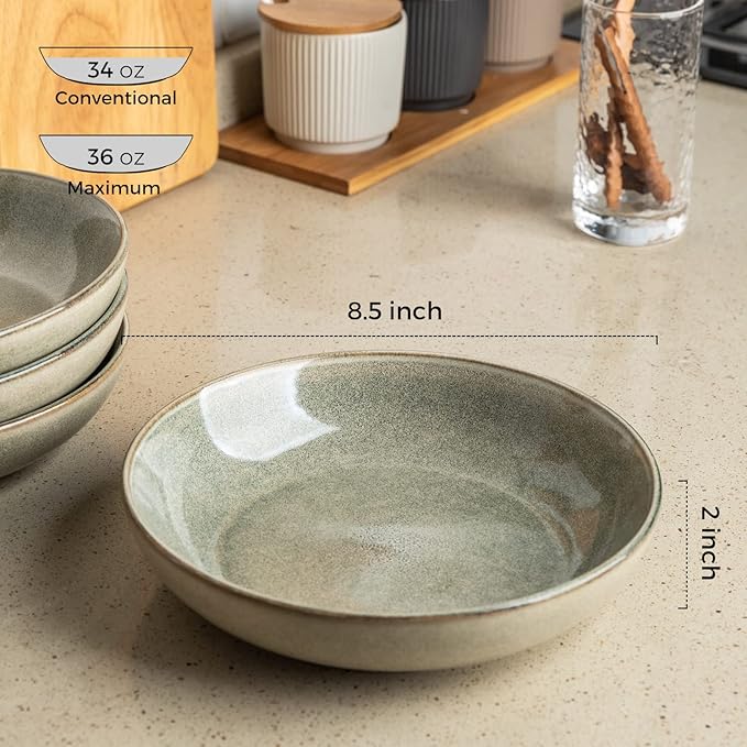 AmorArc Ceramic Dinnerware Sets with Pasta Bowl Handmade Reactive Glaze Plates and Bowls SetsHighly Chip and Crack Resistant | Dishwasher &amp Microwave Safe Dishes Set Service for 4 (16pc)