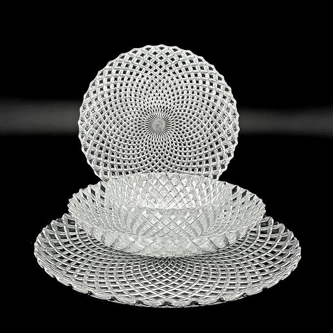 Red Pomegranate PAVO Glass Dinnerware Set Set of 24 pcs Silver