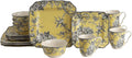 222 Fifth Adelaide 16-Piece Square Floral Dinnerware Set – Service for 4Yellow Porcelain Big Dinner Plates and Bowls Sets for Everyday Entertainment Microwave &amp Dishwasher Safe Chip Resistant