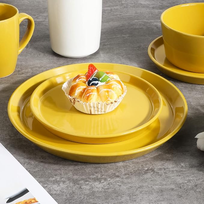 Plates and Bowls Sets 16 Pieces Dinnerware Sets Dishes Set for 4 Christmas Kitchen Set is Home Essentials Yellow