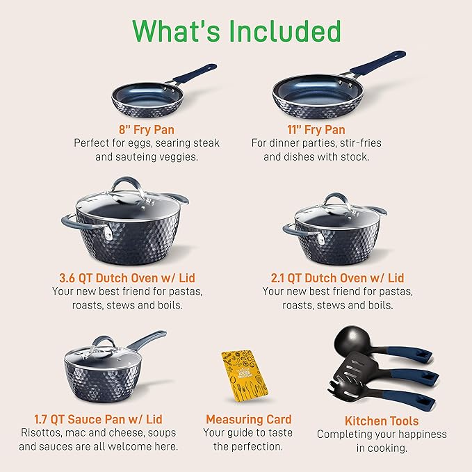 Nutrichef 11 Piece Nonstick Ceramic Cookware Set with Cookie Sheets