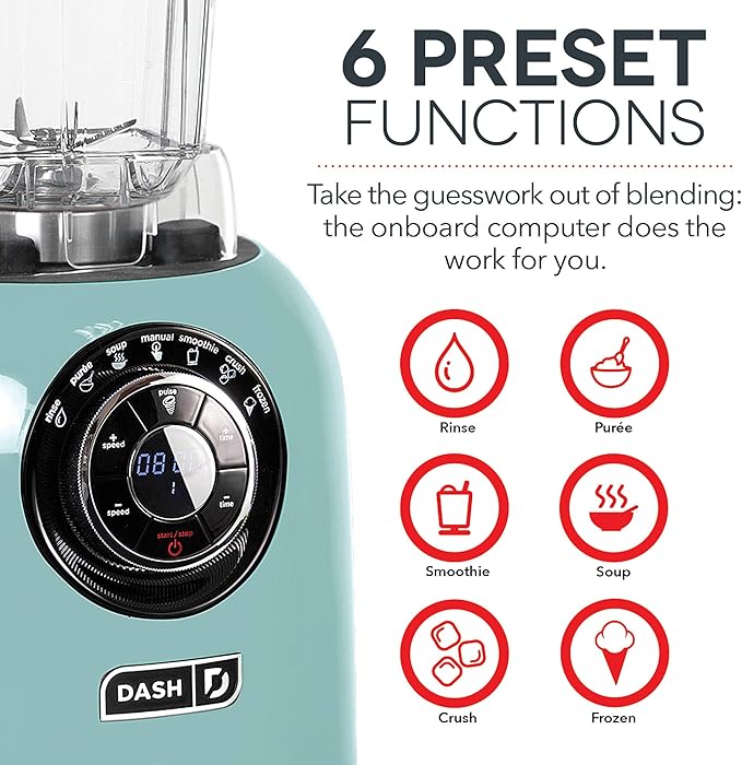 Dash Chef Series 64 oz Blender with Stainless Steel Blades + Digital Display for Coffee Drinks Frozen Cocktails Smoothies Soup Fondue &amp More 1400-Watt - Aqua