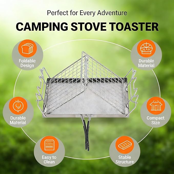 Camping Stove Toaster Foldable Stainless Steel Portable Stovetop 25.5x15cm - Stable Structure Even Heat Distribution Ideal for Picnic and Outdoor Cooking