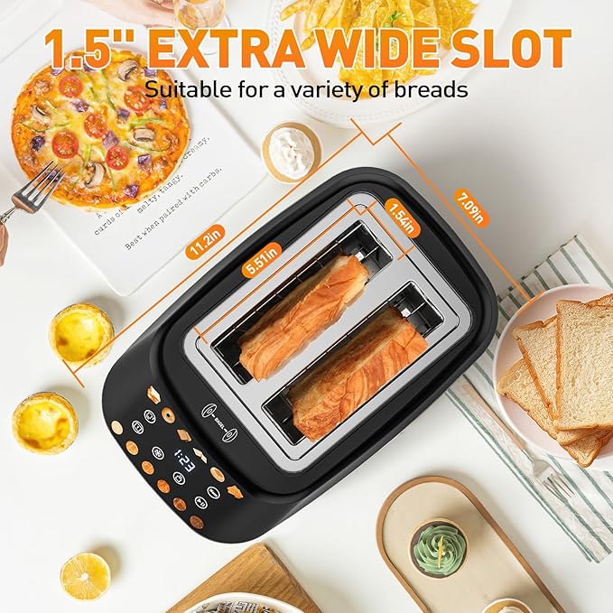 Secura 2 Slice Toaster Fully Automatic Digital Stainless Steel Toaster with Countdown Timer &amp Keep Warm Function 6 Browning Levels Bagel/Defrost/Reheat/Single-Slice Modes Removable Crumb Tray