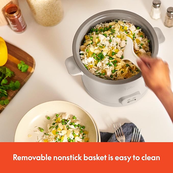 bella 16 Cup Rice Cooker with Steamer Dishwasher Safe Steaming Basket Rice Paddle and Measuring Cup Removable Nonstick Cooking Bowl Automatic Keep Warm Function 400 Watt Oatmilk